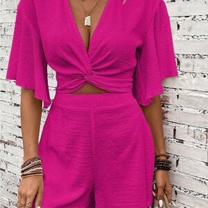 SHEIN Pink Women Shorts Set